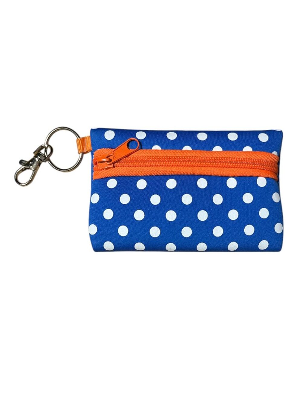 Royal Blue and Orange Neoprene Zippered Student ID Case with Key Ring